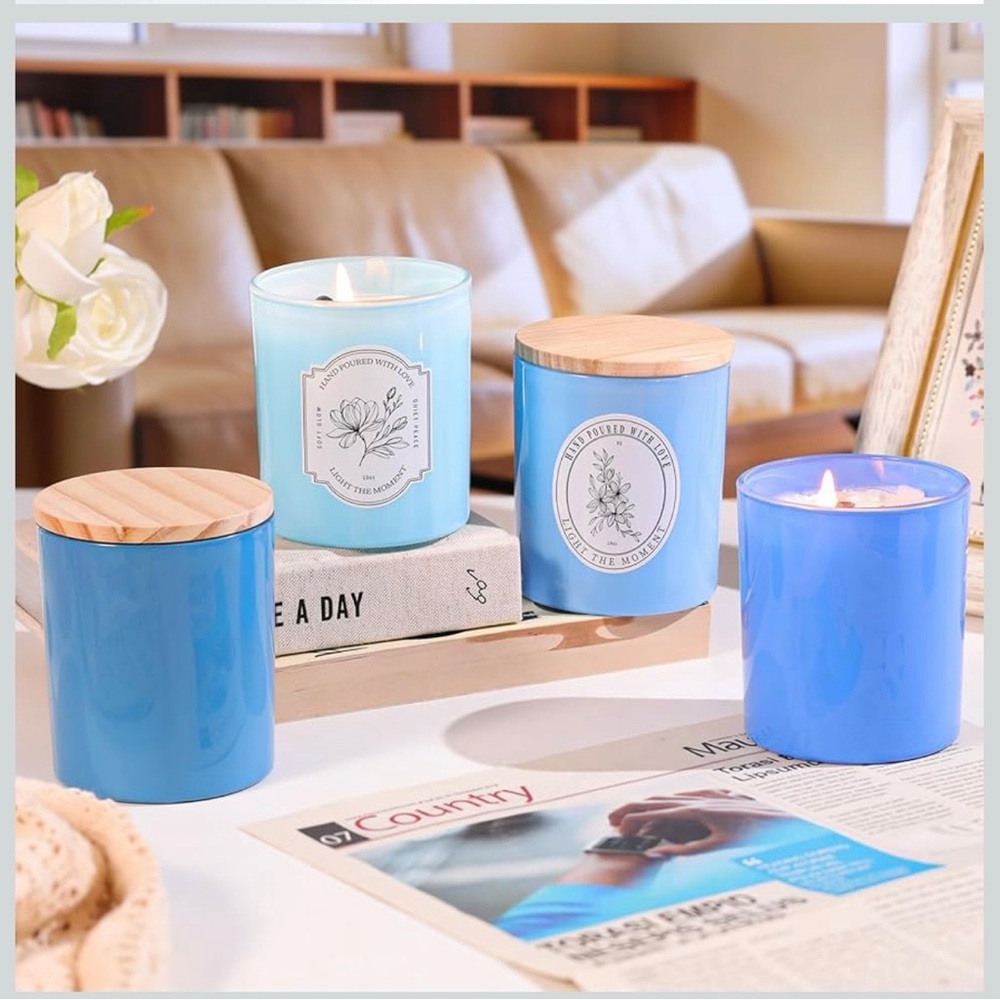 12Pcs Assorted Blue Glass Candle Jars with Wooden Lids for Making Candles - Picture 7 of 8